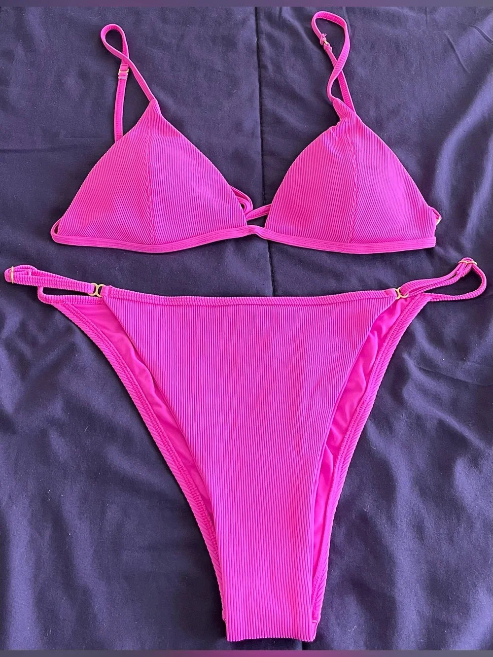 L*Space Bikini Set Lindsay Convertible Top & Remi Bottom XL Fuschia Ribbed Swim